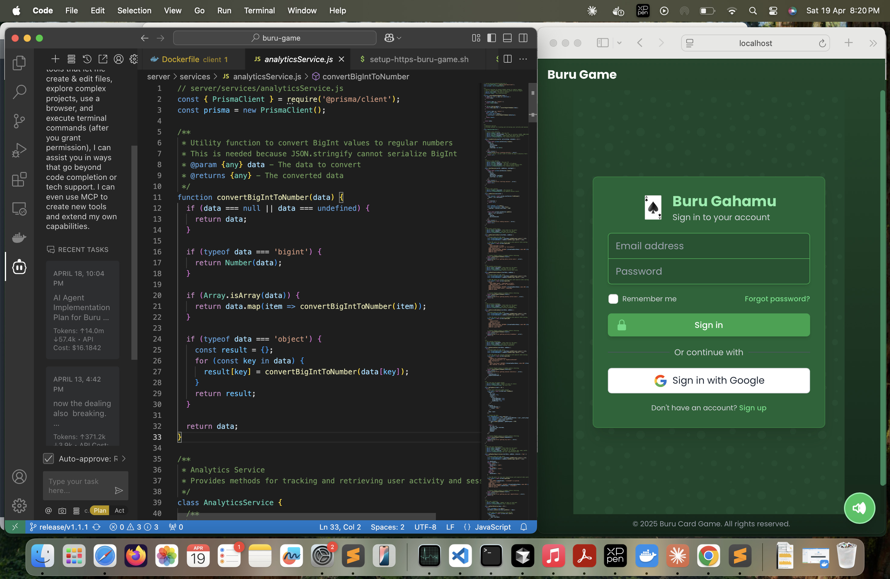 Screenshot of me working with Claude.ai and VS Code side by side on my Buru Gahamu project